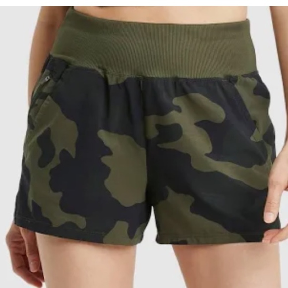 NWOT $25 All In Motion Athletic Shorts Military Green Camo High Rise Size XXL